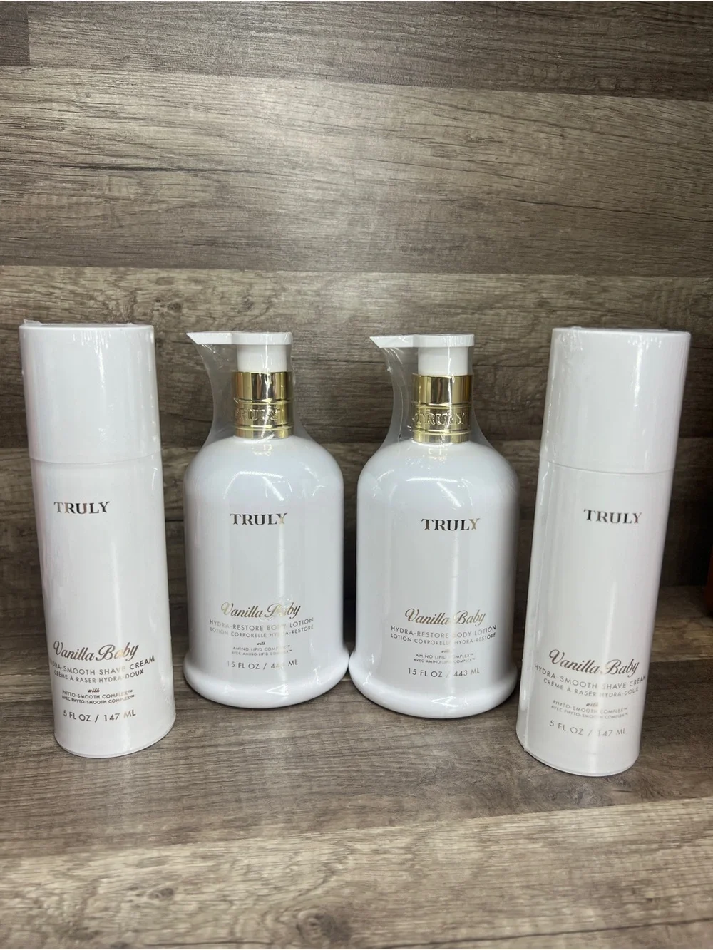 TRULY Vanilla Baby Hydra-Smooth Shave Cream & Hydra-Restore Body Lotion Set of 4